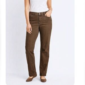 CHICOS PLATINUM Brown Washed Textured  Denim Pants Size 6